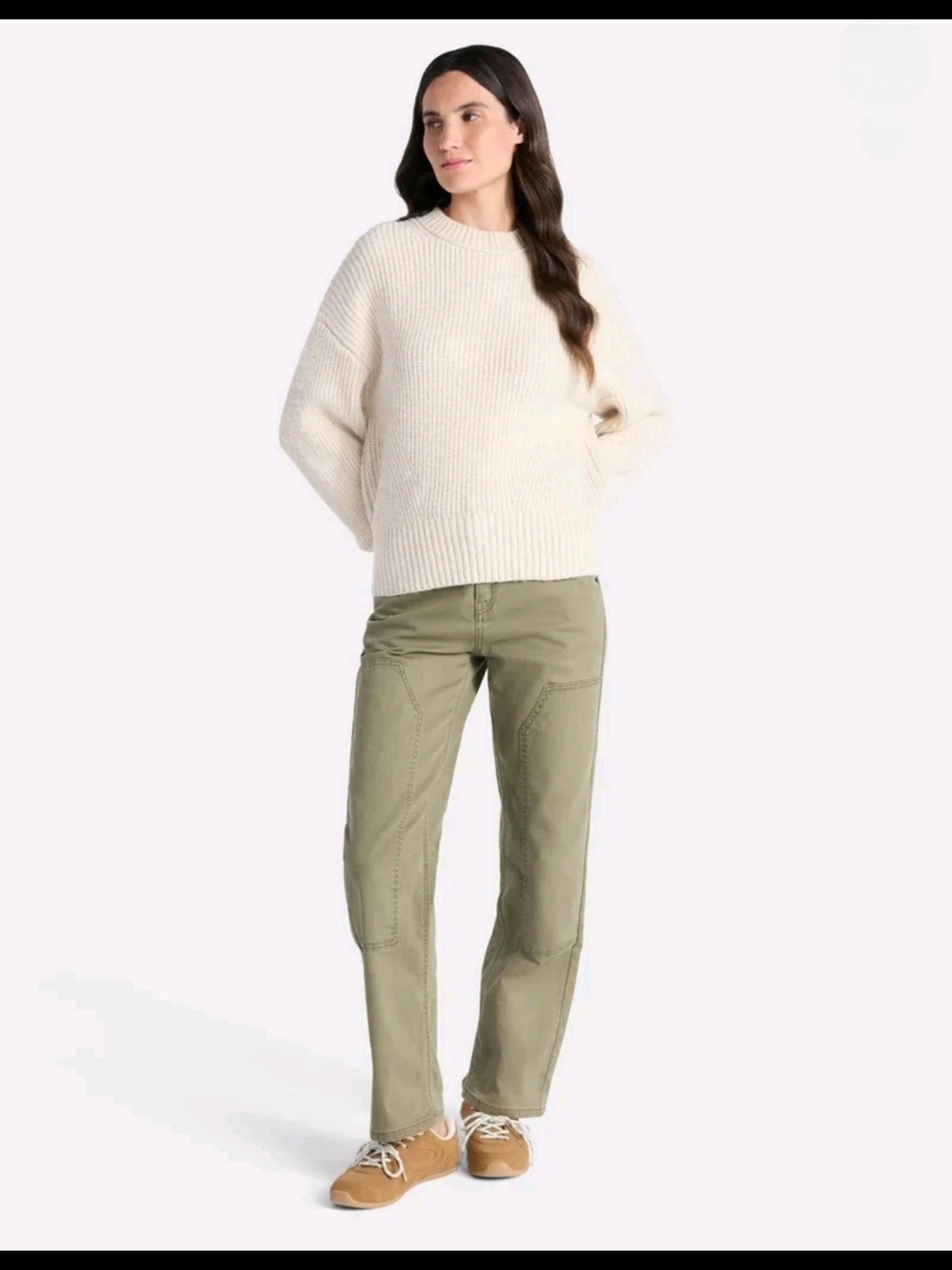Women's Oatmeal Heather Time and Tru Shaker Stitch Mock Neck Sweater 2XL & 3XL - Picture 2 of 11